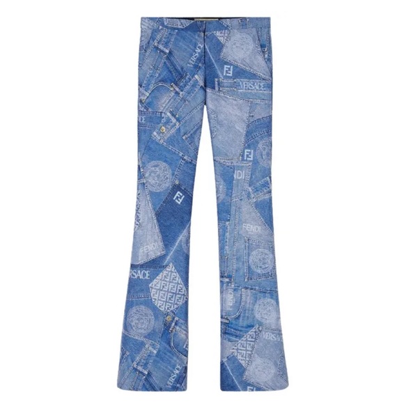 Versace x Fendi: Jean Denim Patchwork Flared Pants *RARE* (on Runway) - Picture 9 of 17
